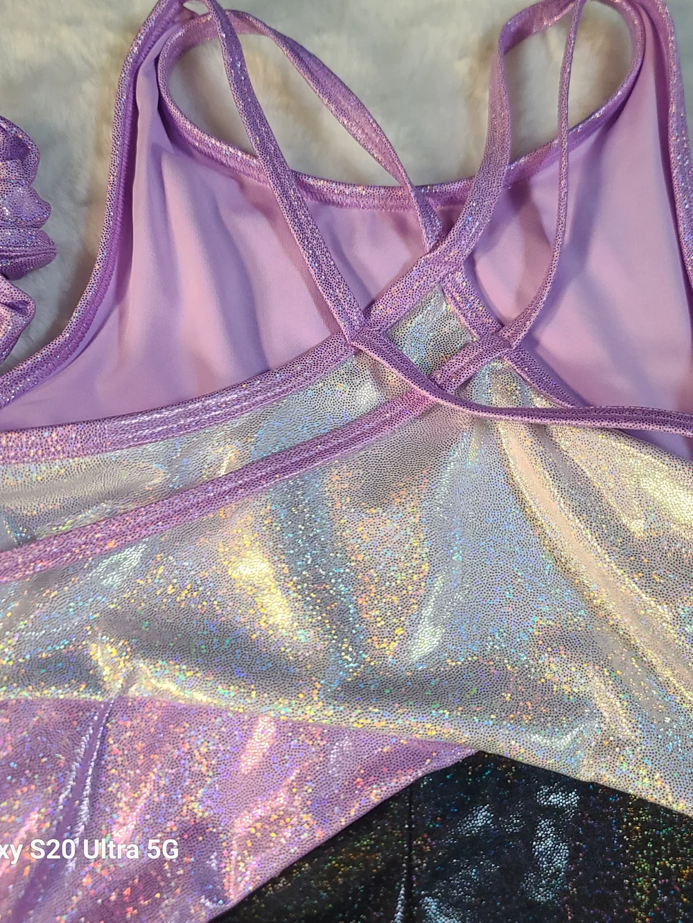 Justice Dance Gym Holographic Logo Crop Top - Black Sparkle